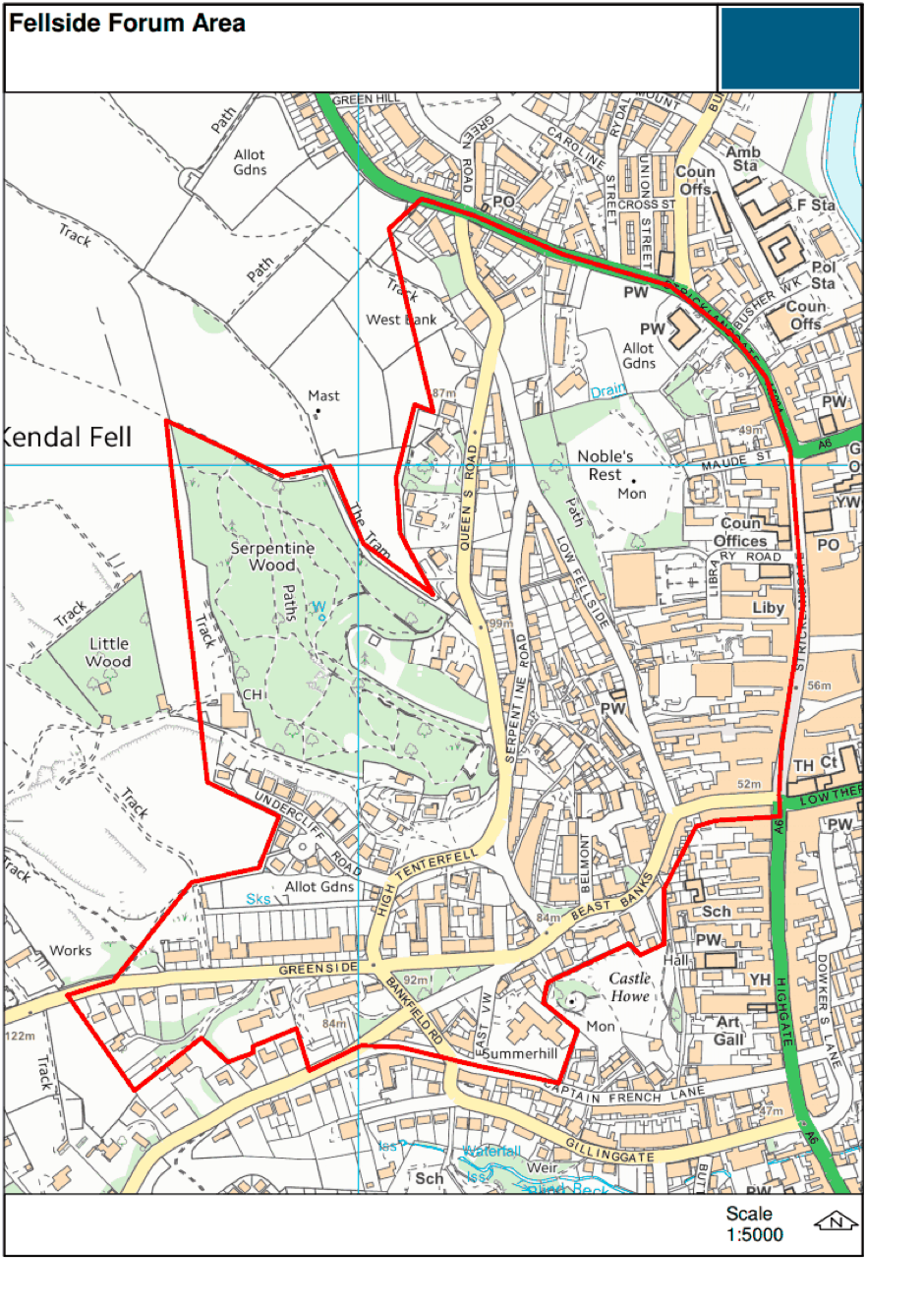 Map showing the Fellside Forum area of Kendal